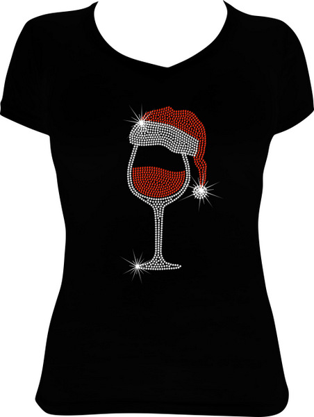 Christmas Santa Wine Bling Rhinestone Shirt CH21